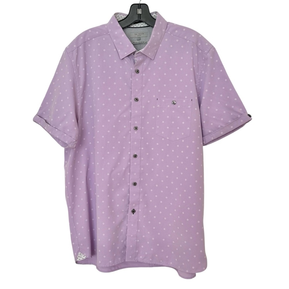Ted Baker London Slim Fit Short Sleeve Button-up Shirt LILAC ( Ted Size 6 =XXL)